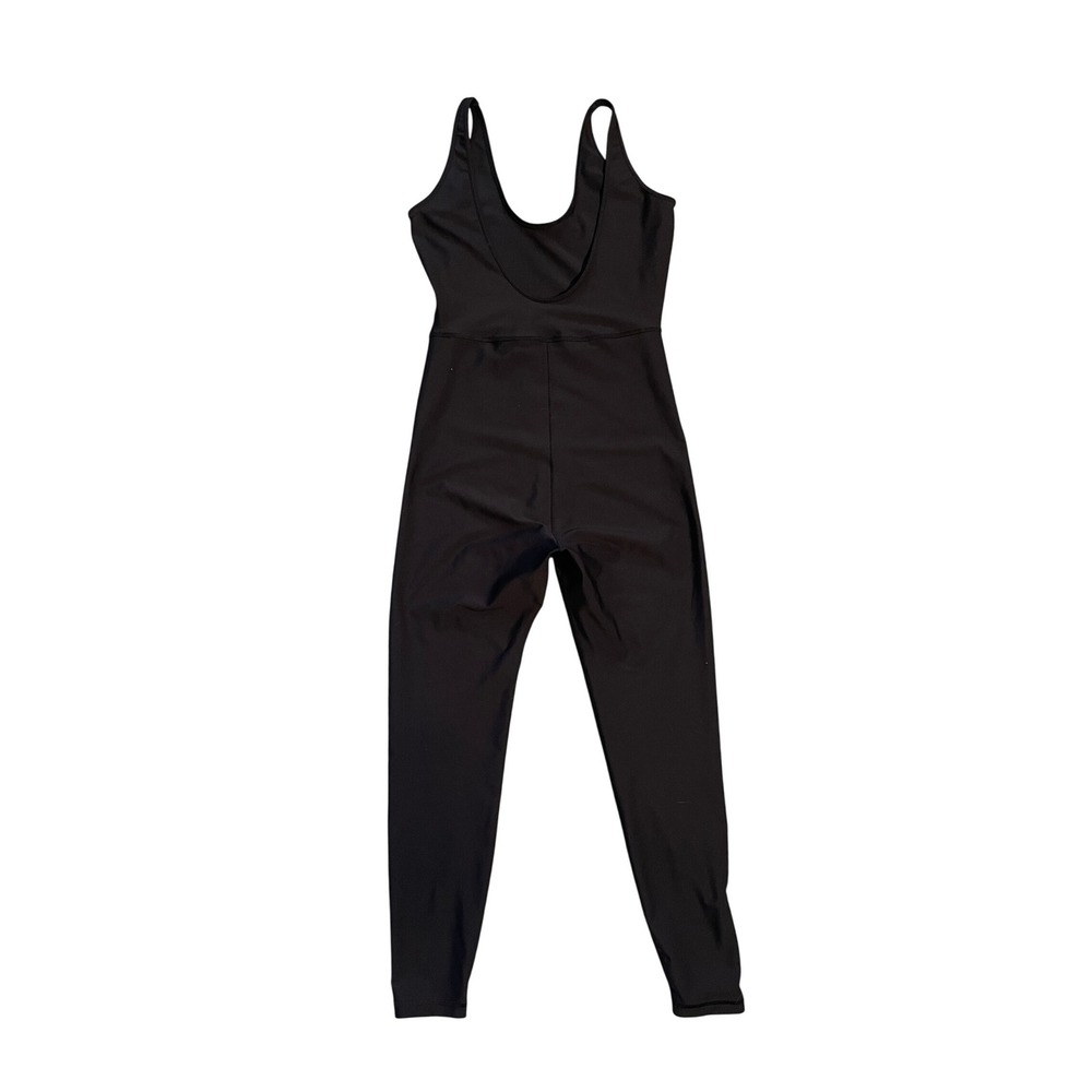 Black Scoop Neck Athletic Yoga Jumpsuit Bodysuit Sleeveless Full Length Size M‎